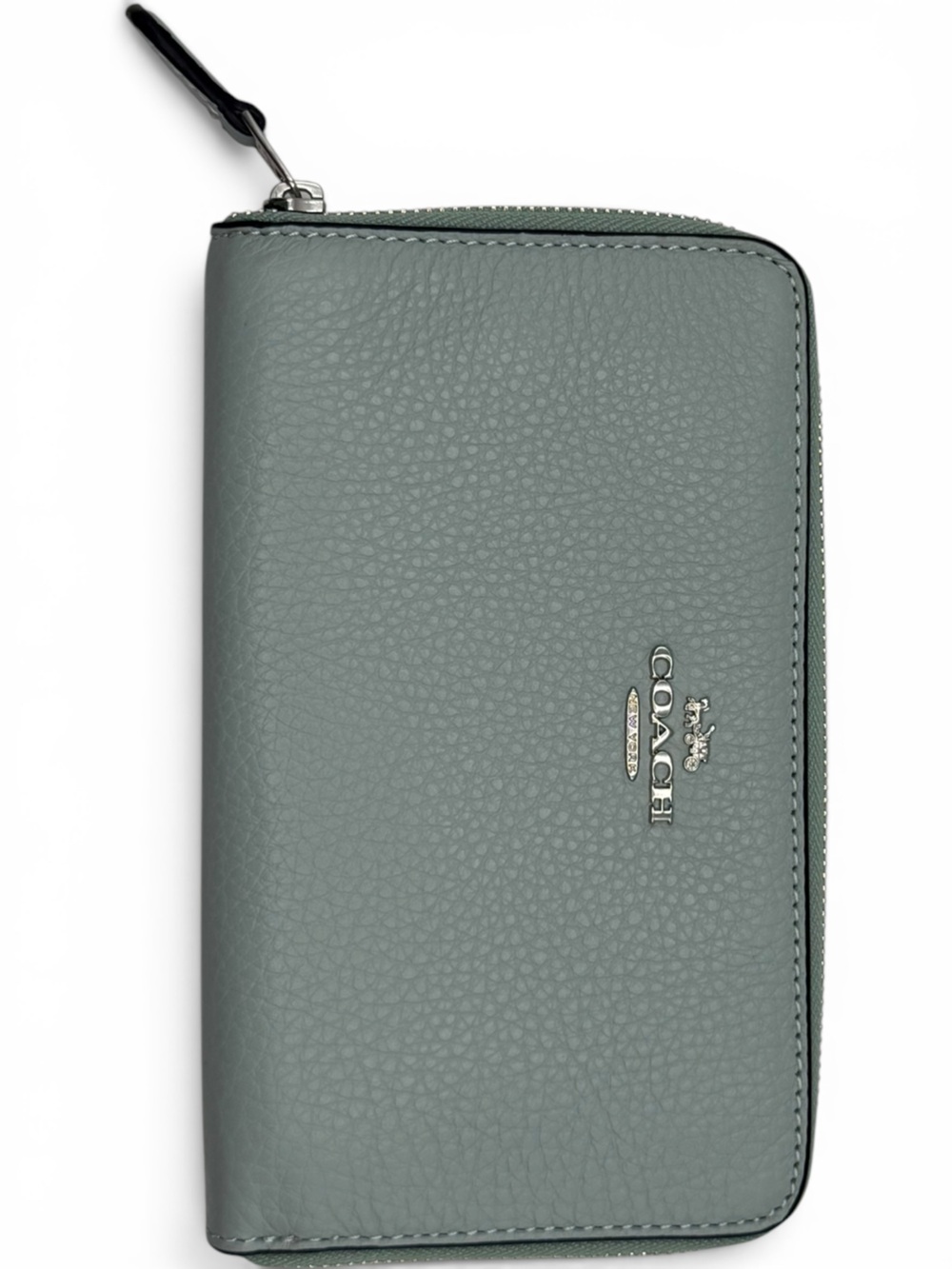 Coach Pebbled Leather Wallet in Slate Teal with Silver Hardware